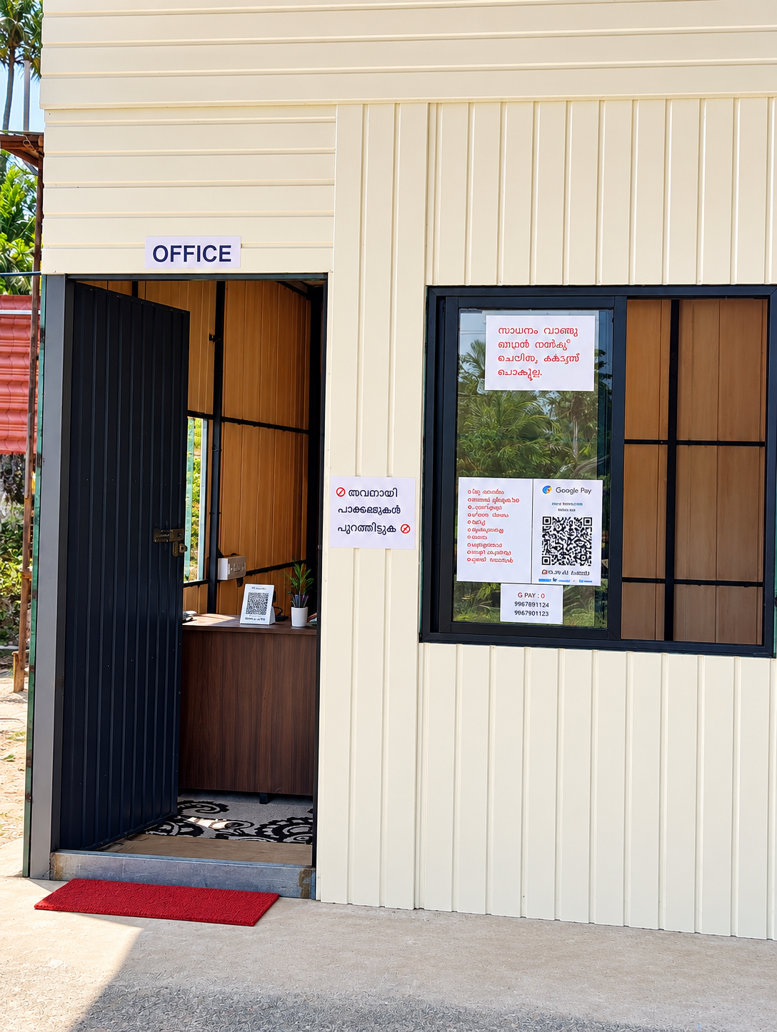 Clean Office Cabin Exterior with QR Notices at Godown 2